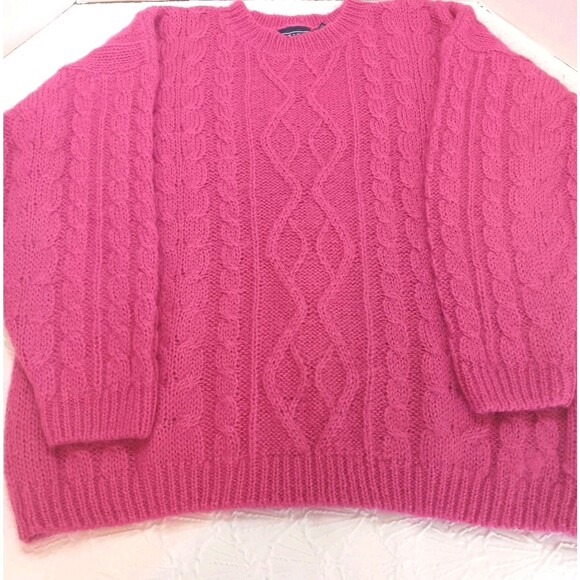 Vintage BEST America Clothing Co Cable Knit Hot Pink Angora Sweater Sz L - Picture 1 of 14